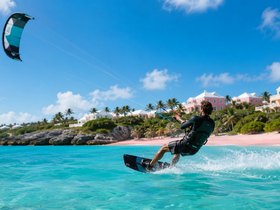 Kitesurfer riding turquoise Bermuda water